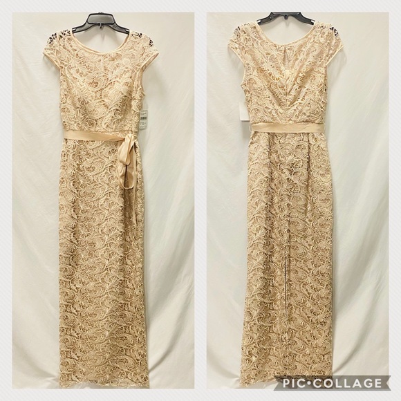 Adrianna Papell Lace with Waist Tie Long Gown - Picture 7 of 16
